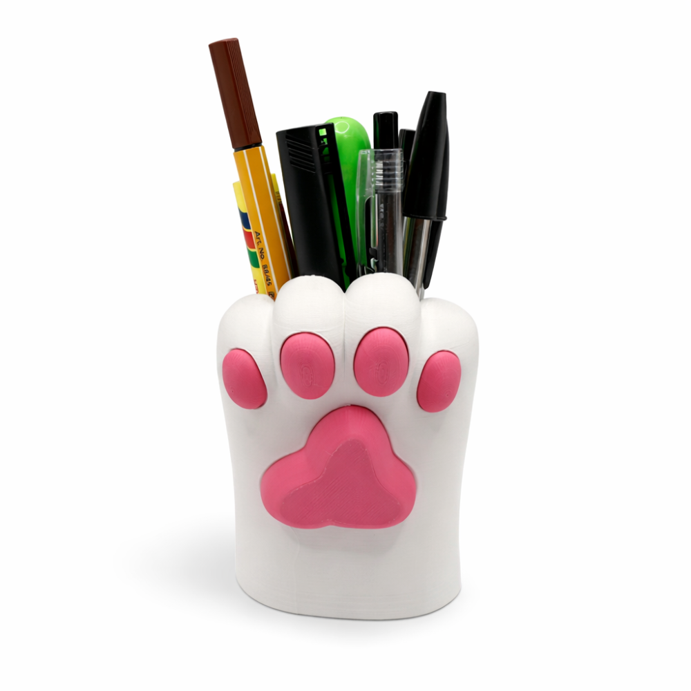 Cat Paw Pen/Pencil Holder - White, Pink