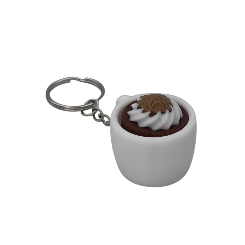 Hot Cocoa Mug Keyring Clicker - Cinnamon - White