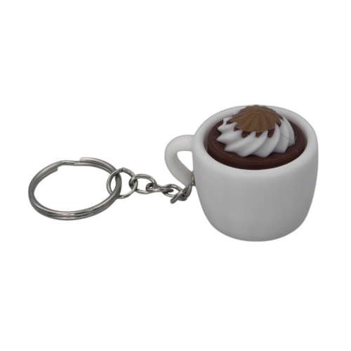 Hot Cocoa Mug Keyring Clicker - Cinnamon - White