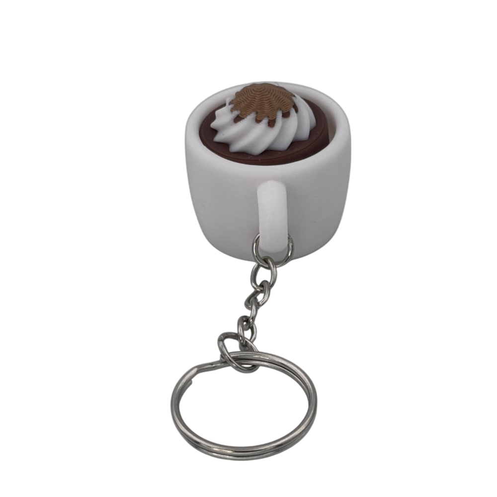 Hot Cocoa Mug Keyring Clicker - Cinnamon - White