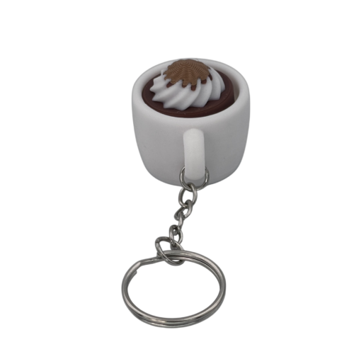 Hot Cocoa Mug Keyring Clicker - Cinnamon - White
