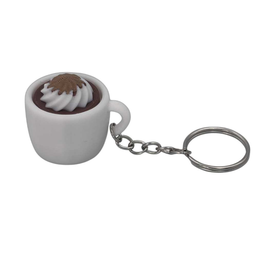 Hot Cocoa Mug Keyring Clicker - Cinnamon - White