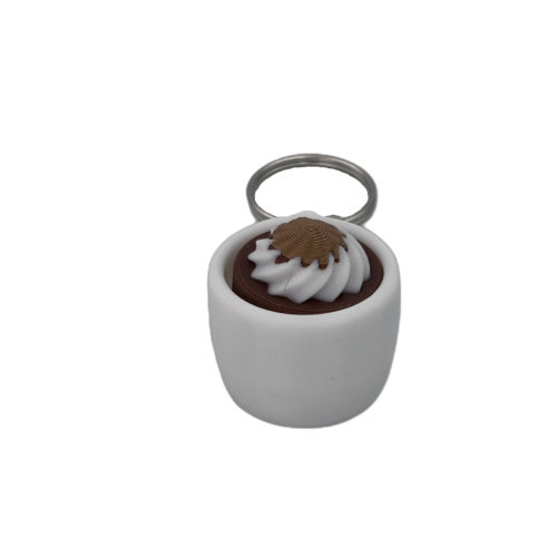 Hot Cocoa Mug Keyring Clicker - Cinnamon - White