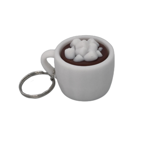 Marshmallow White 2 Hot Cocoa Mug Keyring Clicker - Marshmallow - Fidget - White