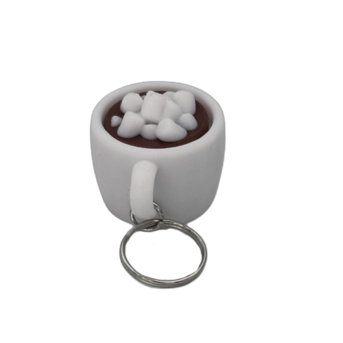 Marshmallow White 3 Hot Cocoa Mug Keyring Clicker - Marshmallow - Fidget - White